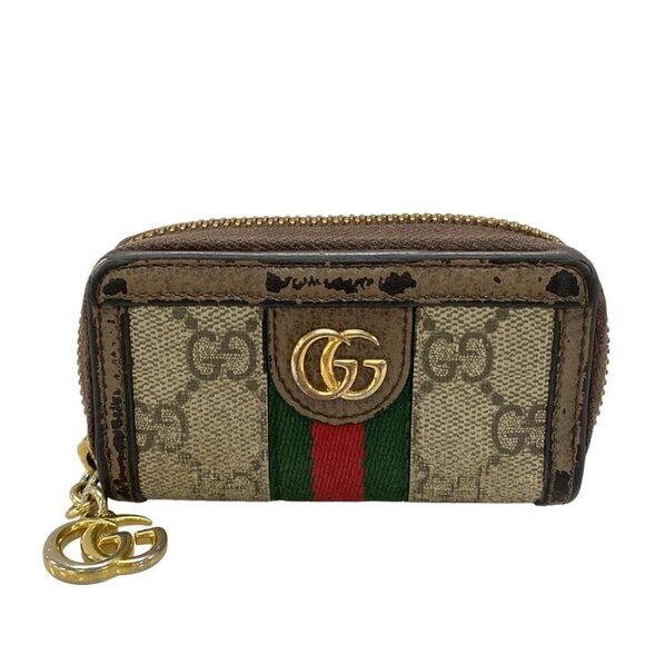 Auth GUCCI Ophidia Gray Beige Dark Brown Multi PVC Leather Key Case - Picture 1 of 12